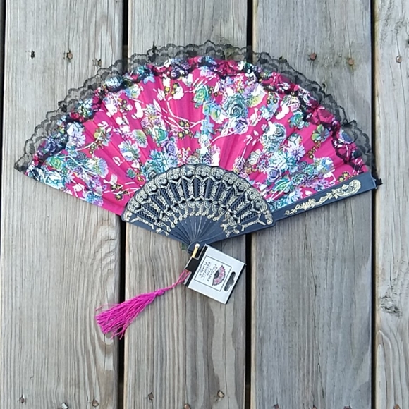 Franny Fashion Accessories - Black and pink foldable hand fan